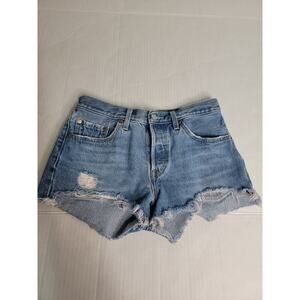 Levis 501 Premium Denim Shorts Womens Sz 27 Button Fly Cut-Off 100% Cotton Big E
